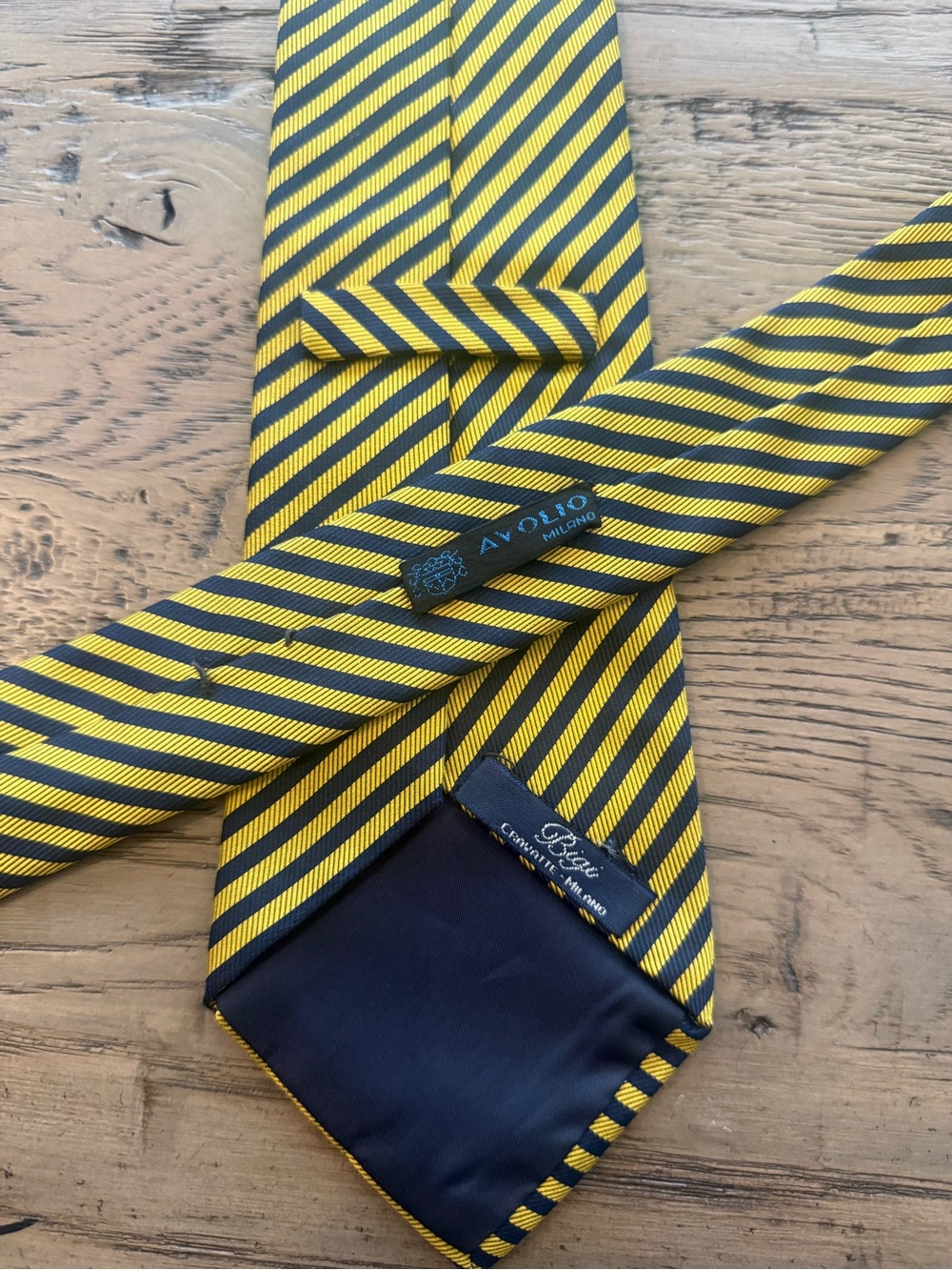 Bigi Cravette Yellow and Navy Diagonal Stripe Silk Tie